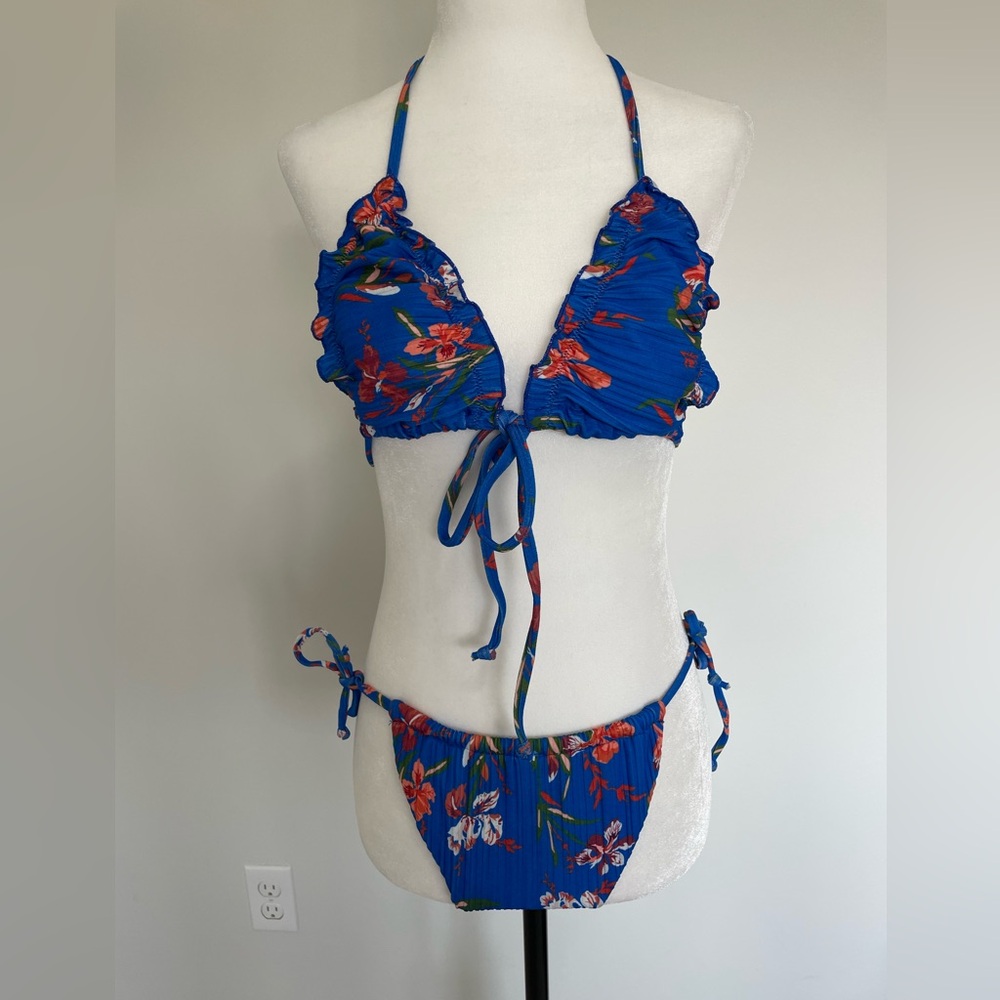 Shein Blue Hawaiian Floral Bikini Set - Size Medium